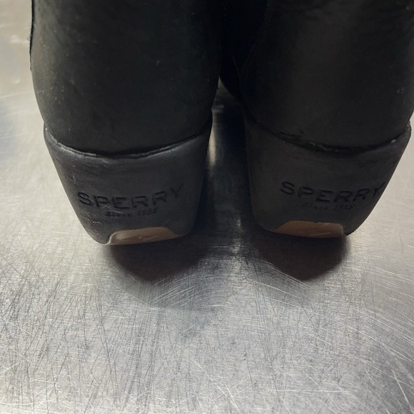 Sperry Shoes Women's 8 Top-Sider Black Leather Wedge‎ Faux Fur Wedges - Picture 3 of 7